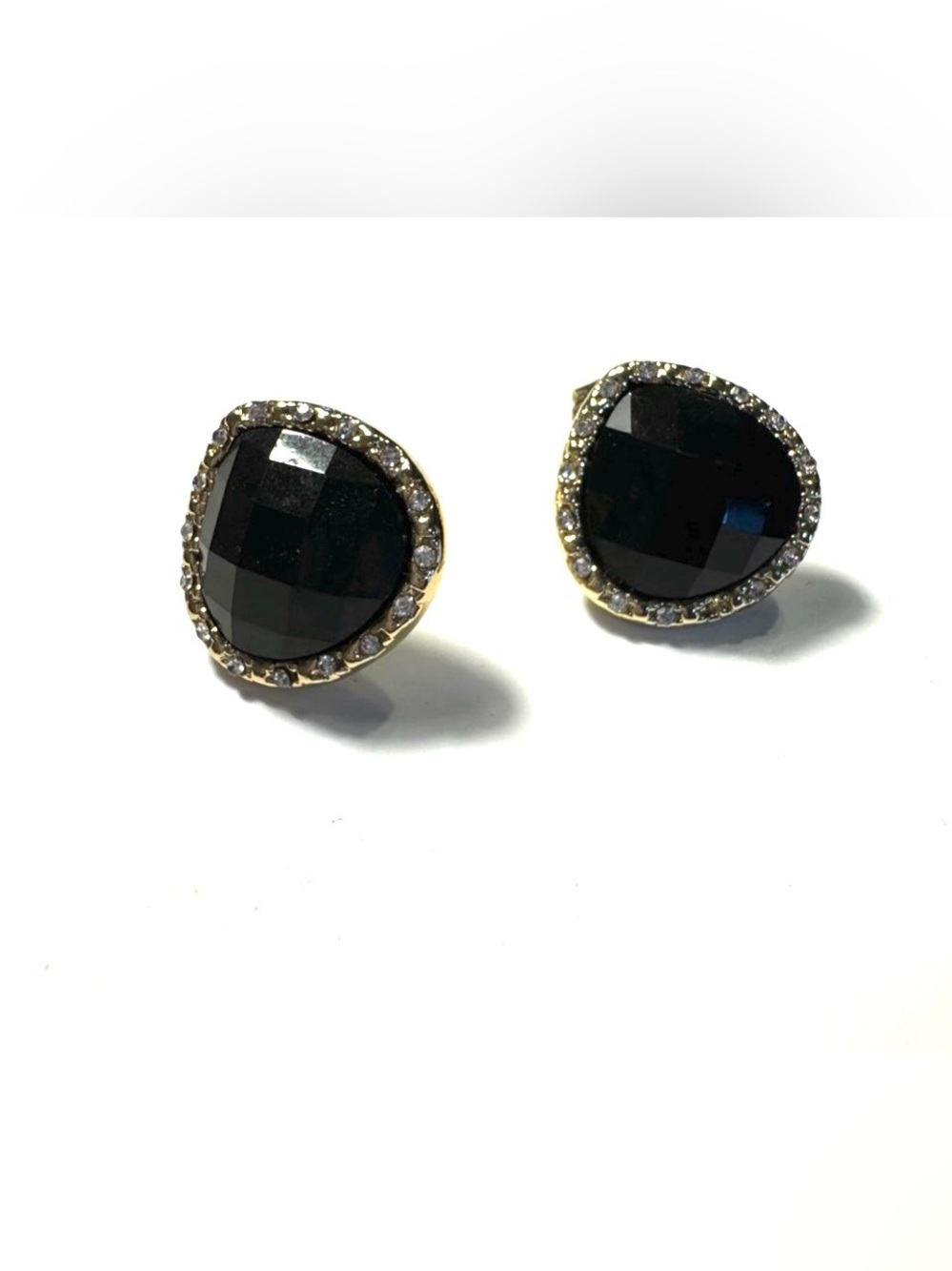 Gloria Vanderbilt Black Faceted Teardrop Clip Earrings with Rhinestones